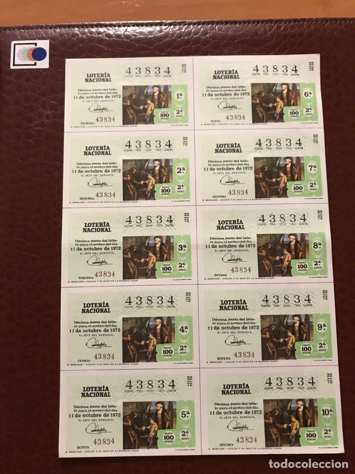 National Spanish Lottery: Loteria A&ntilde;o 1972 sorteo 32 Capic&uacute;a billete completo