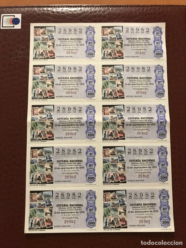 National Spanish Lottery: Loteria A&ntilde;o 1975 sorteo 36 Capic&uacute;a billete completo