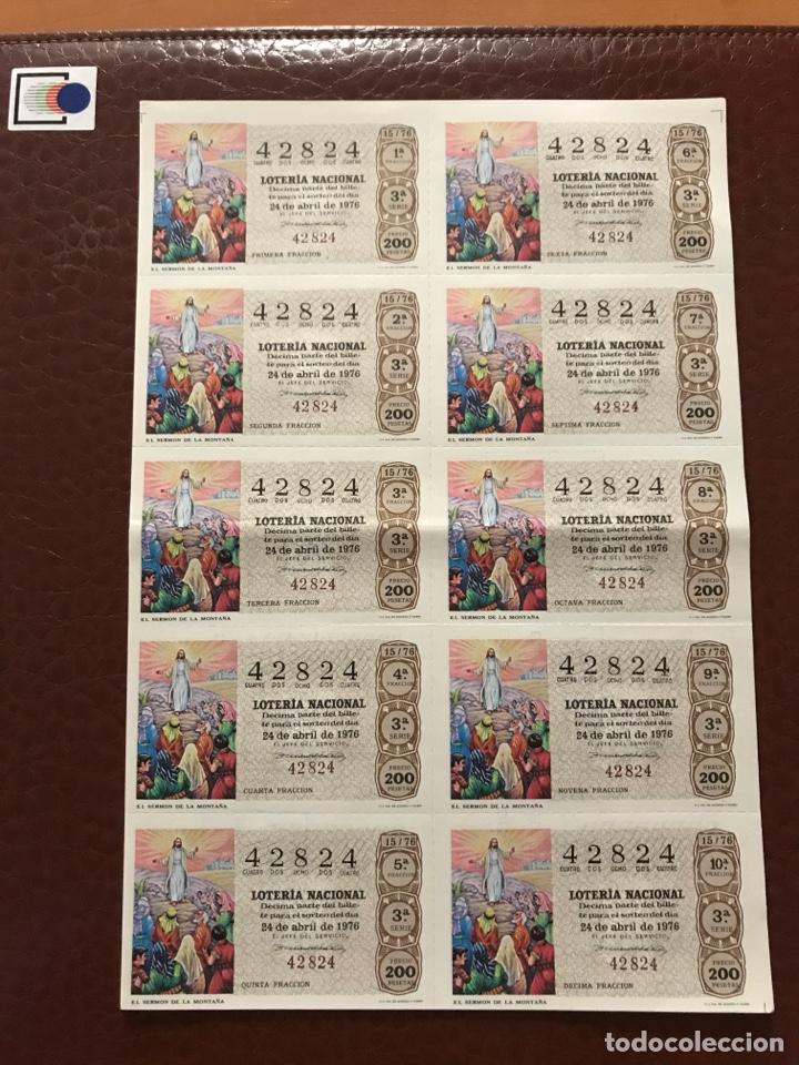 National Spanish Lottery: Loteria A&ntilde;o 1976 sorteo 15 Capic&uacute;a billete completo