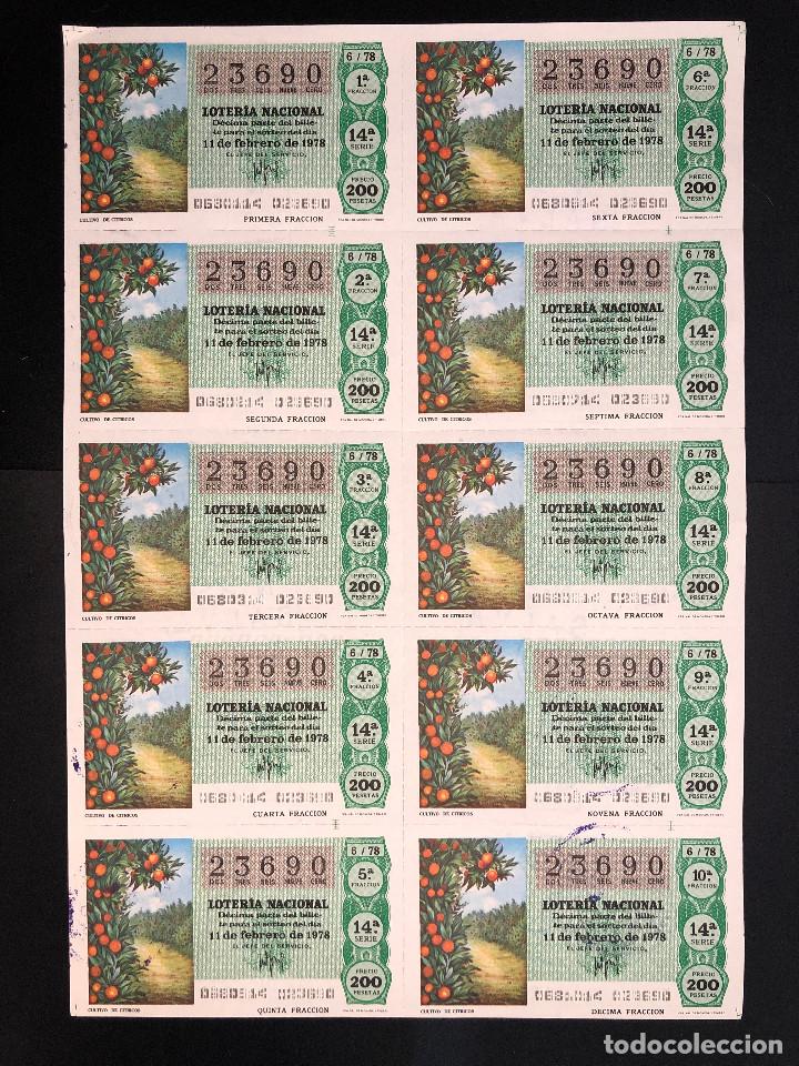 Nationale spanische Lotterie: HOJA COMPLETA LOTERIA NACIONAL 10 D&Eacute;CIMOS (CULTIVO DE CITRICOS) 11/02/1978