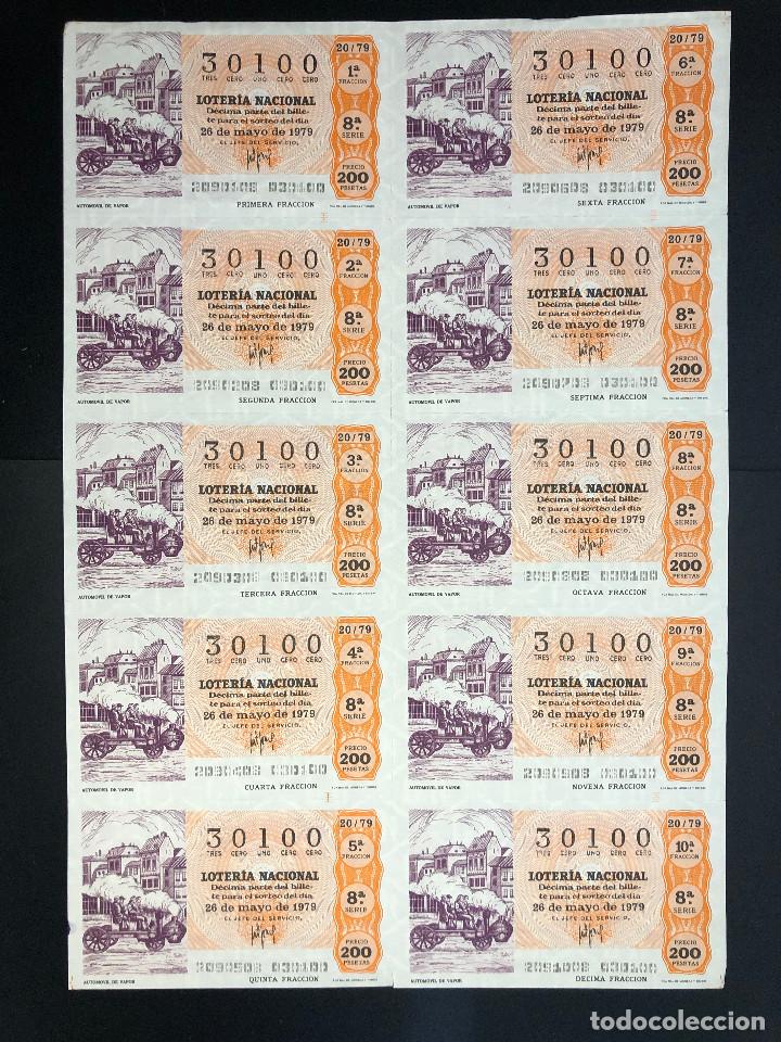 Nationale spanische Lotterie: HOJA COMPLETA LOTERIA NACIONAL 10 D&Eacute;CIMOS (AUTOMOVIL DE VAPOR) 26/05/1979