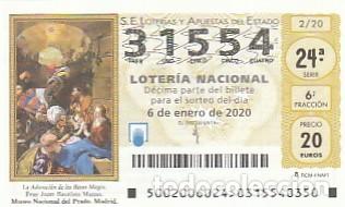 Loter&iacute;a Nacional: 1 decimo loteria nacional - arte / adoracion reyes / museo del prado - a&ntilde;o 2020