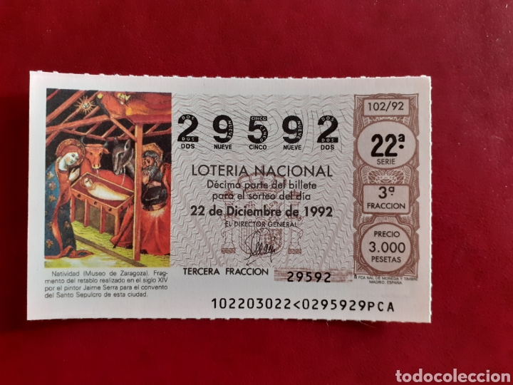 Nationale spanische Lotterie: Loter&iacute;a capicua 29592 sorteo 102 de 1992