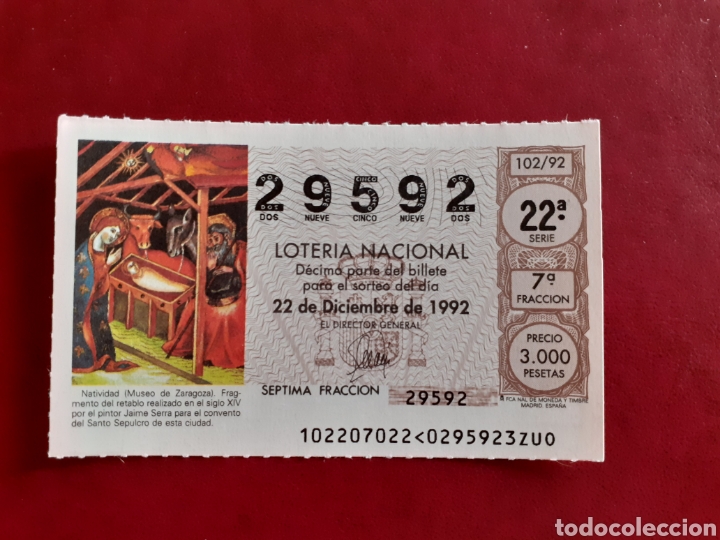 Nationale spanische Lotterie: Loter&iacute;a capicua 29592 sorteo 102 de 1992