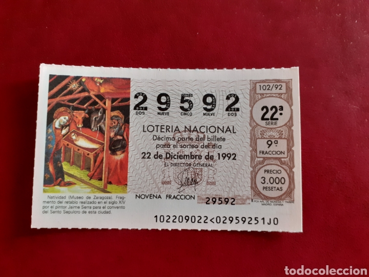 Loterie Nationale: Loter&iacute;a capicua 29592 sorteo 102 de 1992