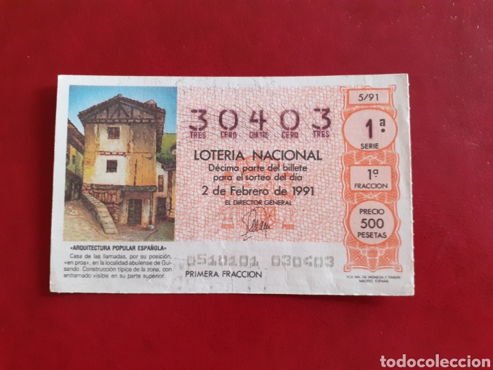 Loterie Nationale: Loter&iacute;a capicua 30403 sorteo 5 de 1991