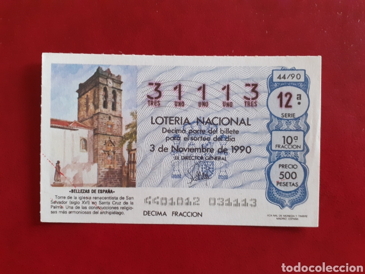 National Spanish Lottery: Loter&iacute;a capicua 31113 sorteo 44 de 1990