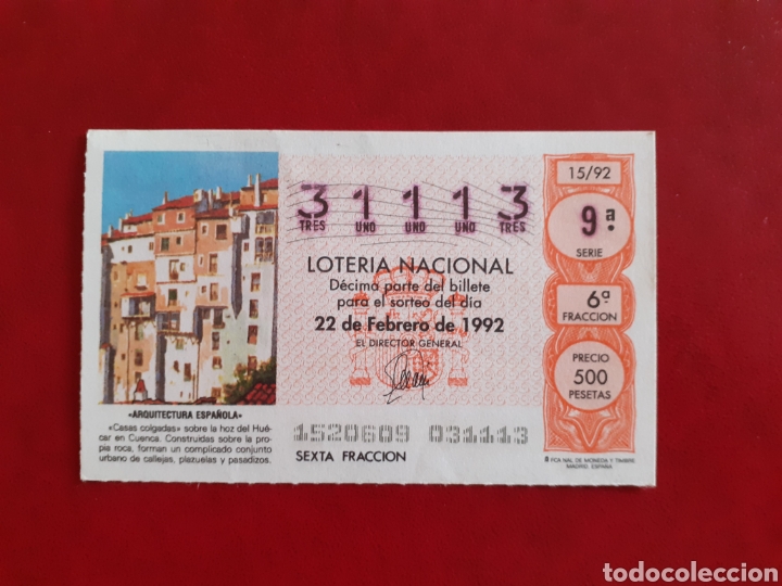 National Spanish Lottery: Loter&iacute;a capicua 31113 sorteo 15 de 1992