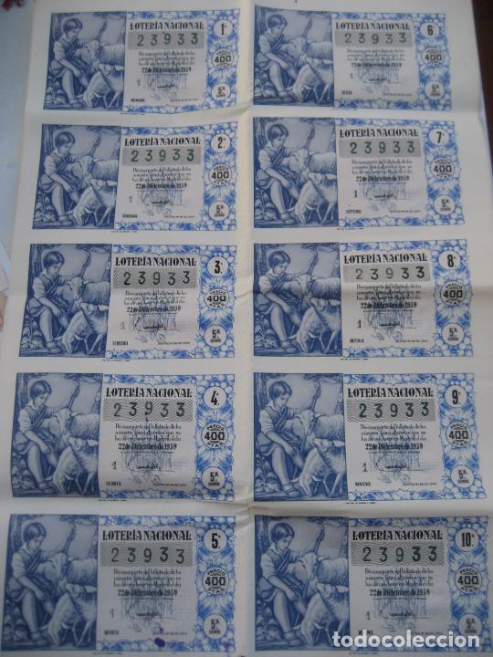Lotaria Nacional: Loteria Nacional 1959. Sorteo 36 N&ordm; 23933. 10 d&eacute;cimos. Tono azul