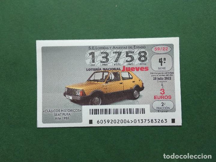 Loter&iacute;a nacional: DECIMO DE LOTERIA NACIONAL A&Ntilde;O 2022 COCHES CLASICOS HISTORICOS SORTEO N&ordm; 59 SEAT FURA
