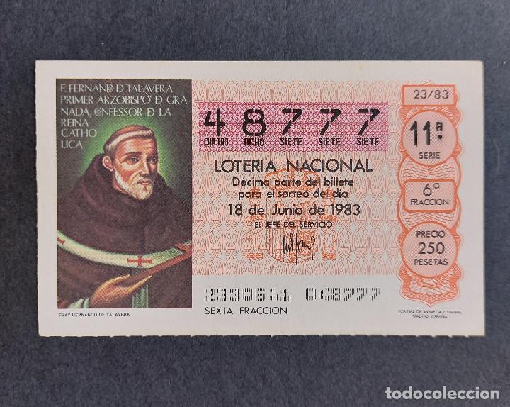 National Spanish Lottery: D&Eacute;CIMO LOTER&Iacute;A NACIONAL - N&ordm; 48777 - Serie: 11&ordf; - Fracci&oacute;n 6&ordf; - Sorteo: 18/06/1983