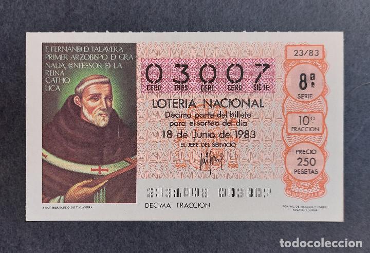 National Spanish Lottery: D&Eacute;CIMO LOTER&Iacute;A NACIONAL - N&ordm; 03007 - Serie: 8&ordf; - Fracci&oacute;n 10&ordf; - Sorteo: 18/06/1983