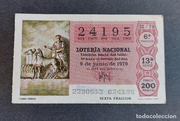 National Spanish Lottery: D&Eacute;CIMO LOTER&Iacute;A NACIONAL - N&ordm; 24195 - Serie: 13&ordf; - Fracci&oacute;n 6&ordf; - Sorteo: 09/06/1979