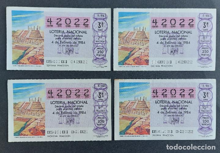 National Spanish Lottery: 4 D&Eacute;CIMOS LOTER&Iacute;A NACIONAL - N&ordm; 42022 - Serie: 3&ordf; - Fracciones 7&ordf;, 8&ordf;, 9&ordf; y 10&ordf; - Sorteo: 04/02/1984