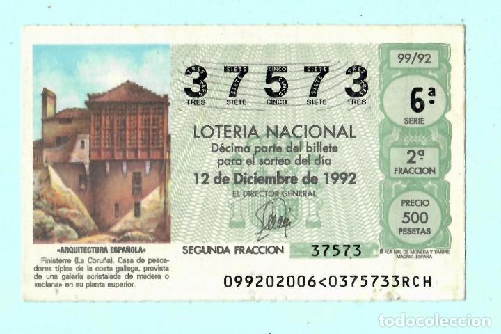 Loter&iacute;a nacional: LOTER&Iacute;A NACIONAL - 12 DE Diciembre DE 1992 - N&Uacute;MERO CAPIC&Uacute;A - 37572