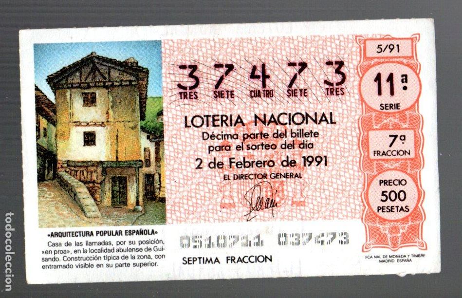 National Spanish Lottery: LOTER&Iacute;A NACIONAL - 2 DE FEBRERO DE 1991 - SORTEO 5 - N&Uacute;MERO CAPICUA -