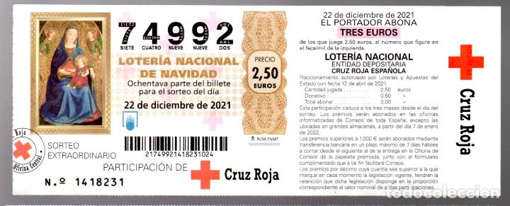 Nationale spanische Lotterie: PARTICIPACI&Oacute;N DE LOTER&Iacute;A DE NAVIDAD DE LA CRUZ ROJA - 22 DE DICIEMBRE DE 2021 -