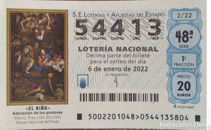 Loter&iacute;a Nacional: Espa&ntilde;a. Loter&iacute;a. 2022. Sorteo: 2 El Ni&ntilde;o. Adoraci&oacute;n de los pastores de Maino. Museo del Prado. Fecha