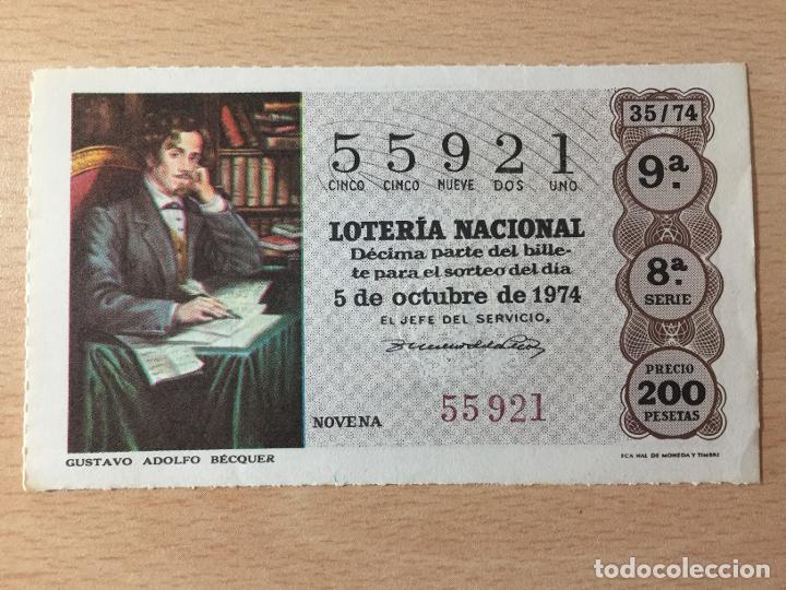 Loter&iacute;a Nacional: LOTERIA NACIONAL - 05-10-1974 - 55921 - GUSTAVO ADOLFO BECQUER