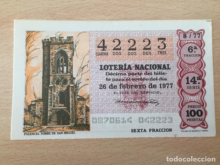 Loter&iacute;a nacional: LOTERIA NACIONAL - 26-02-1977 - 42223 - PALENCIA. TORRE DE SAN MIGUEL