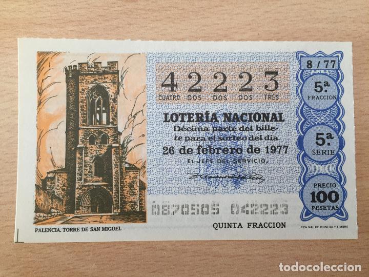 Loter&iacute;a Nacional: LOTERIA NACIONAL - 26-02-1977 - 42223 - PALENCIA. TORRE DE SAN MIGUEL