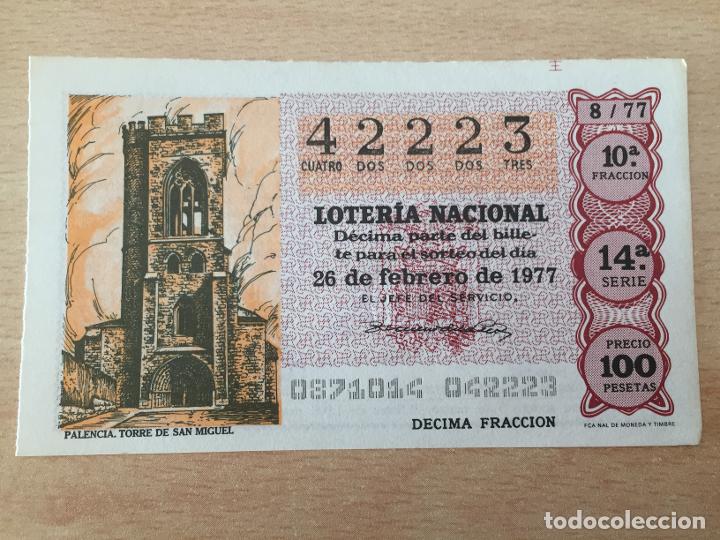 Loter&iacute;a Nacional: LOTERIA NACIONAL - 26-02-1977 - 42223 - PALENCIA. TORRE DE SAN MIGUEL