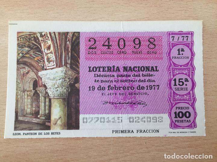 Loter&iacute;a Nacional: LOTERIA NACIONAL - 19-02-1977 - 24098 - LEON. PANTEON DE LOS REYES