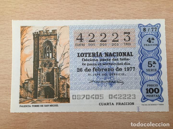 Loter&iacute;a Nacional: LOTERIA NACIONAL - 26-02-1977 - 42223 - PALENCIA. TORRE DE SAN MIGUEL