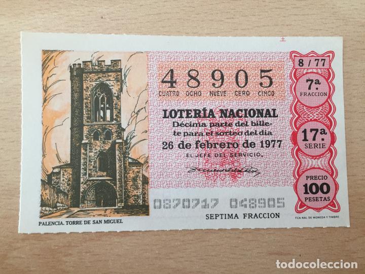 Loter&iacute;a Nacional: LOTERIA NACIONAL - 26-02-1977 - 48905 - PALENCIA. TORRE DE SAN MIGUEL
