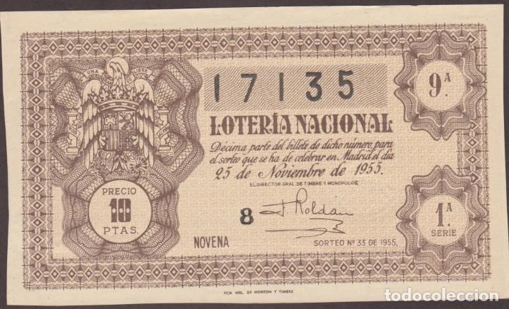National Spanish Lottery: LOTERIA NACIONAL - SORTEO - 33 - 1955 - SERIE 1&ordf; FRACCI&Oacute;N 9&ordf; VALLS-TARRAGONA