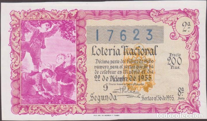 National Spanish Lottery: LOTERIA NACIONAL - SORTEO - 36 - 1955 - SERIE 8&ordf; FRACCI&Oacute;N 2&ordf; - ADM.- 29 - BARCELONA