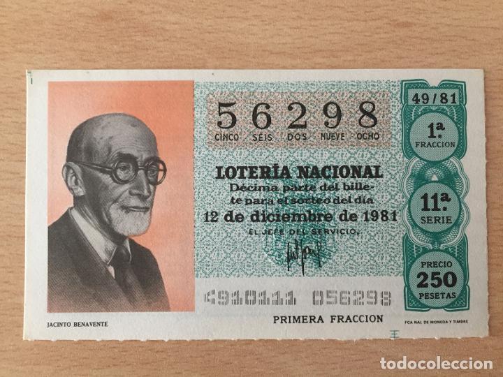 Loter&iacute;a Nacional: LOTERIA NACIONAL - 12-12-1981 - 56298 - JACINTO BENAVENTE