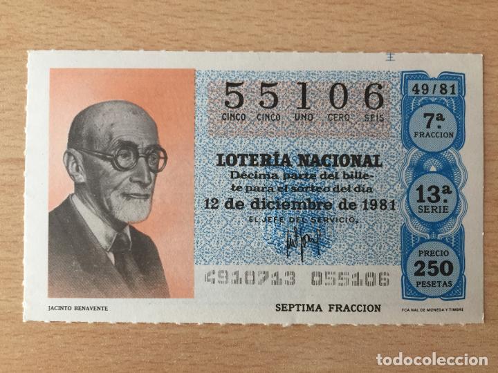 Loter&iacute;a Nacional: LOTERIA NACIONAL - 12-12-1981 - 55106 - JACINTO BENAVENTE