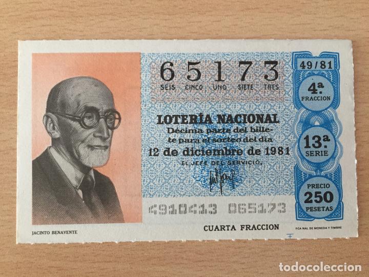 Loter&iacute;a Nacional: LOTERIA NACIONAL - 12-12-1981 - 65173 - JACINTO BENAVENTE
