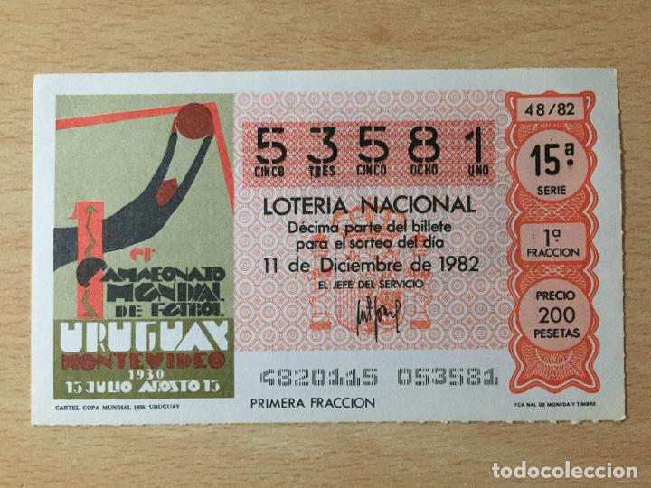 Loter&iacute;a nacional: LOTERIA NACIONAL - 11-12-1982 - 53581 - CARTEL COPA MUNDIAL 1930. URUGUAY