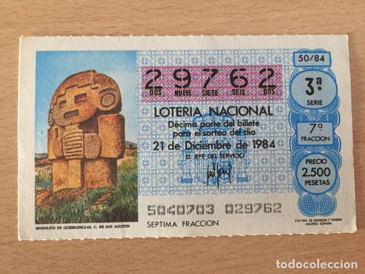 Loter&iacute;a Nacional: LOTERIA NACIONAL - 21-12-1984 - 29762 - MONOLITO DE QUEBRADILLAS. C. DE SAN AGUSTIN
