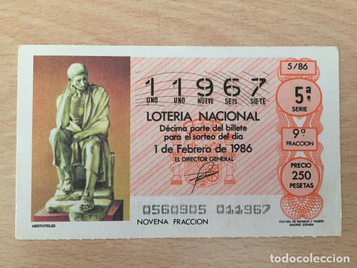 Loter&iacute;a nacional: LOTERIA NACIONAL - 01-02-1986 - 11967 - ARISTOTELES