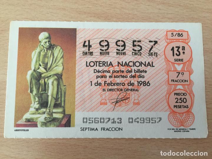 Loter&iacute;a nacional: LOTERIA NACIONAL - 01-02-1986 - 49957 - ARISTOTELES