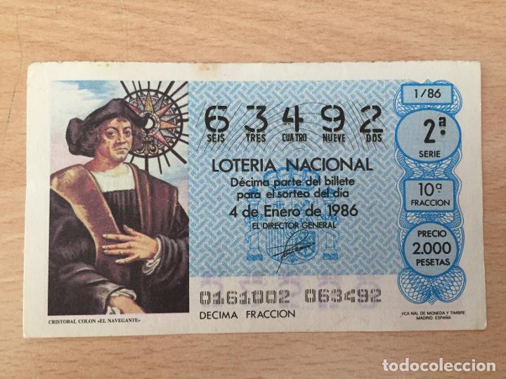 Loter&iacute;a Nacional: LOTERIA NACIONAL - 04-01-1986 - 63492 - CRISTOBAL COLON, EL NAVEGANTE