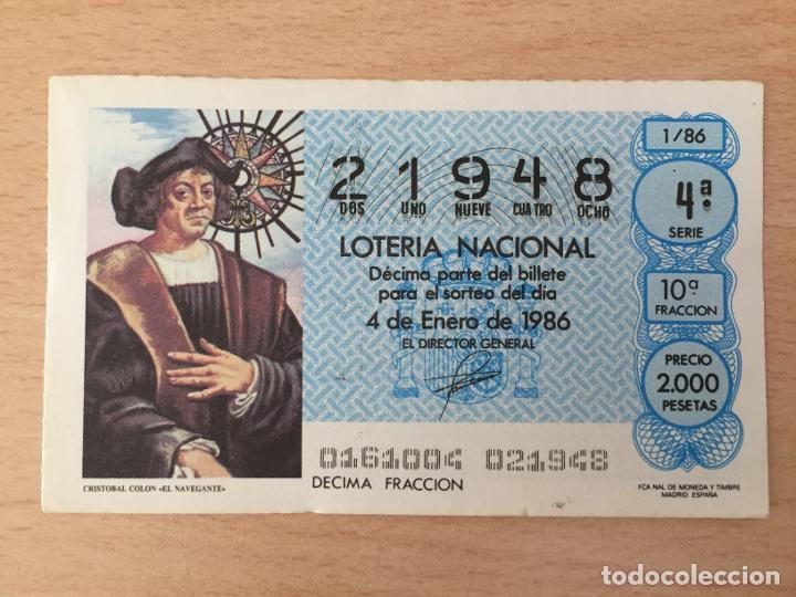 Loter&iacute;a Nacional: LOTERIA NACIONAL - 04-01-1986 - 21948 - CRISTOBAL COLON, EL NAVEGANTE