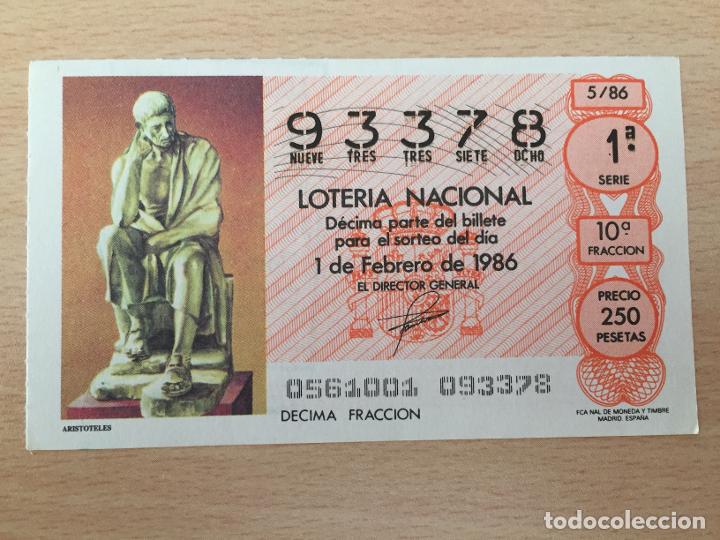 Loter&iacute;a nacional: LOTERIA NACIONAL - 01-02-1986 - 93378 - ARISTOTELES