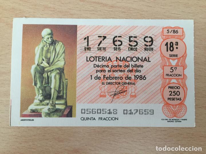 Loter&iacute;a nacional: LOTERIA NACIONAL - 01-02-1986 - 17659 - ARISTOTELES
