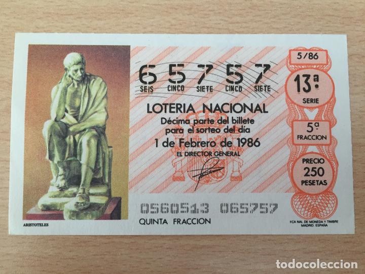 Loter&iacute;a nacional: LOTERIA NACIONAL - 01-02-1986 - 65757 - ARISTOTELES