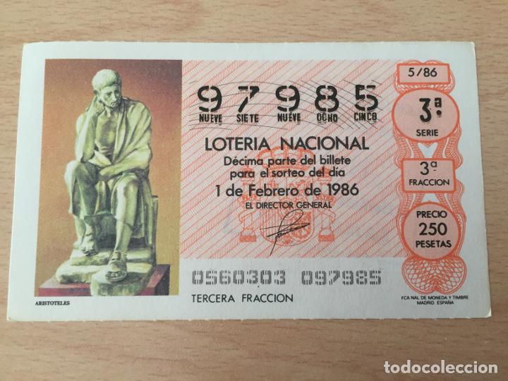 Loter&iacute;a nacional: LOTERIA NACIONAL - 01-02-1986 - 97985 - ARISTOTELES