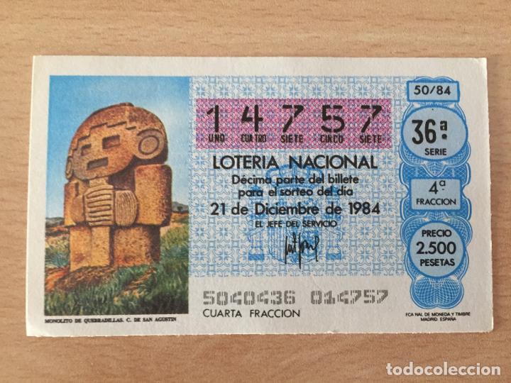 Loter&iacute;a Nacional: LOTERIA NACIONAL - 21-12-1984 - 14757 - MONOLITO DE QUEBRADILLAS. C. DE SAN AGUSTIN