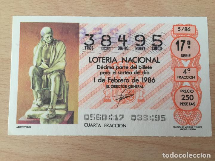 Loter&iacute;a nacional: LOTERIA NACIONAL - 01-02-1986 - 38495 - ARISTOTELES