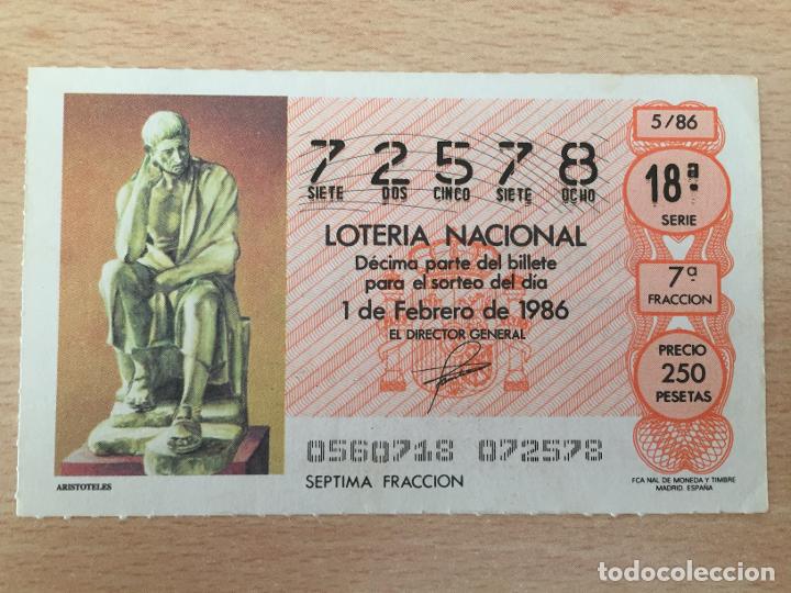Loter&iacute;a nacional: LOTERIA NACIONAL - 01-02-1986 - 72578 - ARISTOTELES