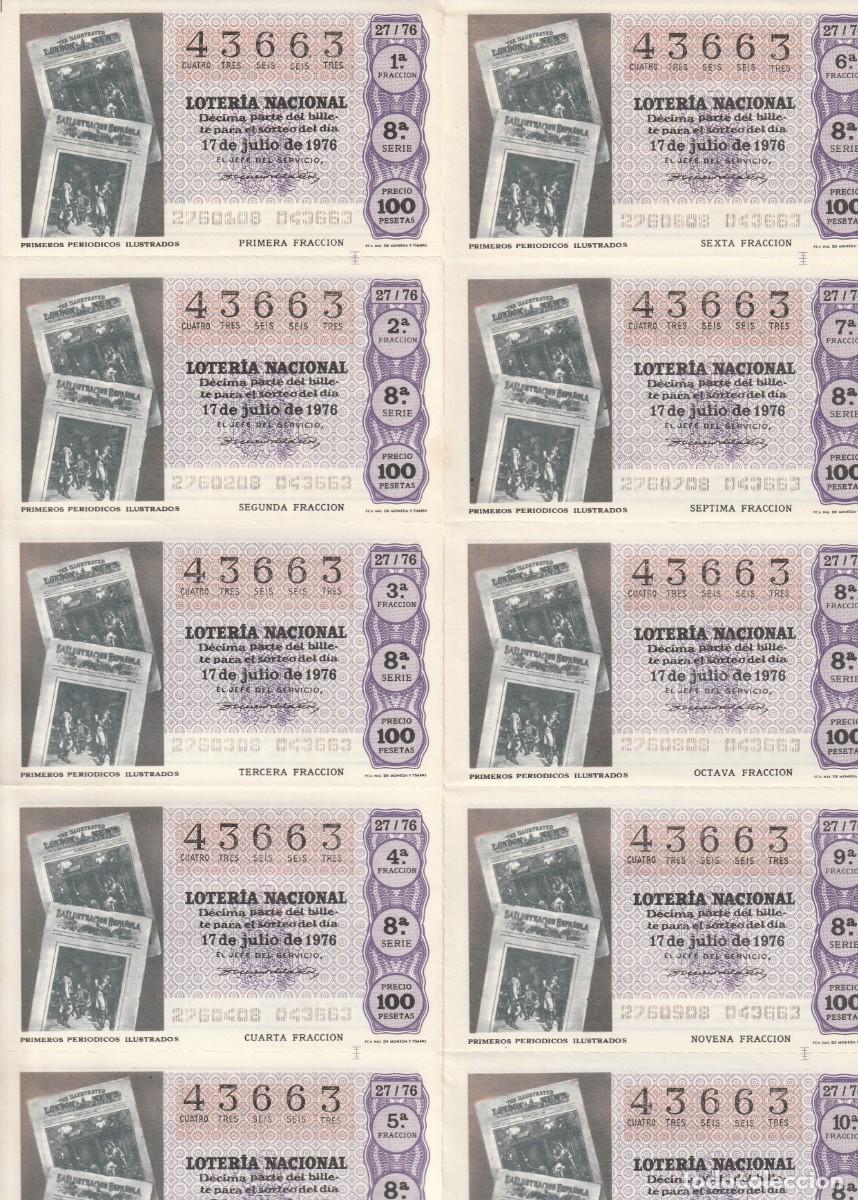 Lotaria Nacional: 1 BILLETE LOTERIA SABADO 17 JULIO 1976 27/76 INVENTOS PRIMEROS PERIODICOS PRENSA ILUSTRADO