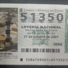 Lotería Nacional: FAROS DE ESPAÑA-AGUILAS PUNTA NEGRA (MURCIA ) 27 OCTUBRE 2007. Lote 364433221