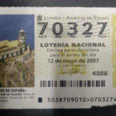 Lotería Nacional: FAROS DE ESPAÑA- PUNTA ANAGA (TENERIFE) 12 MAYO 2007. Lote 364844186